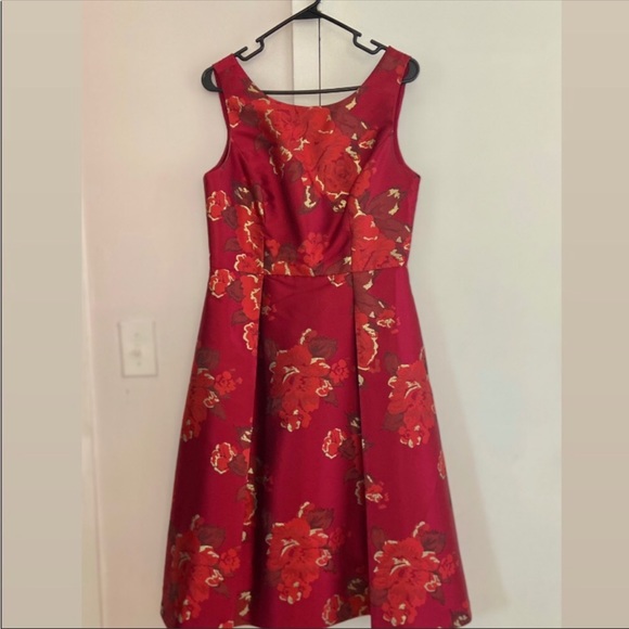 Nicole Miller Red and gold floral dress with pockets - Picture 1 of 3